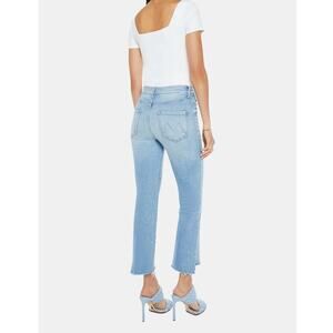 Mother The Insider Crop Step Fray Jeans 32 Light Wash Raw Hem Kick Flare